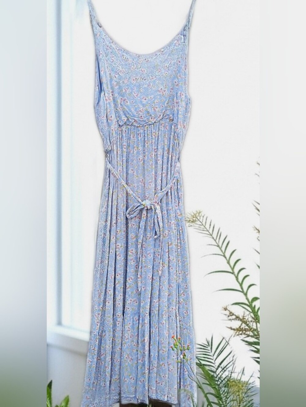 Lulu's Sunny Bliss Cornflower Blue Floral Tiered Maxi Sundress XL - Picture 5 of 12